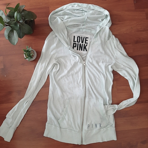 PINK Victoria's Secret Tops - PINK lightweight tissue zip up hoodie mint size s